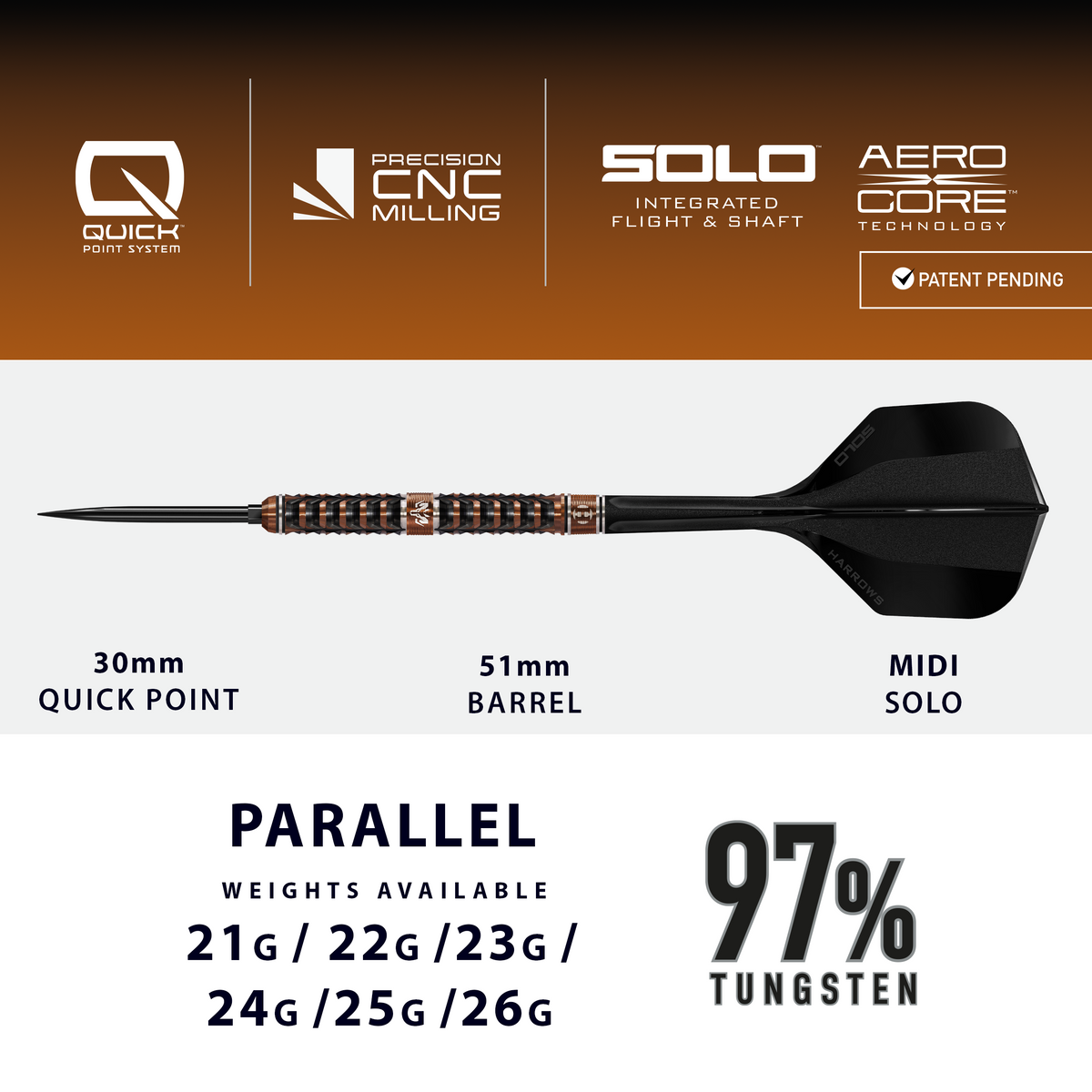 WOLFRAM TRINITY 97% QUICK POINT DARTSTIKAT
