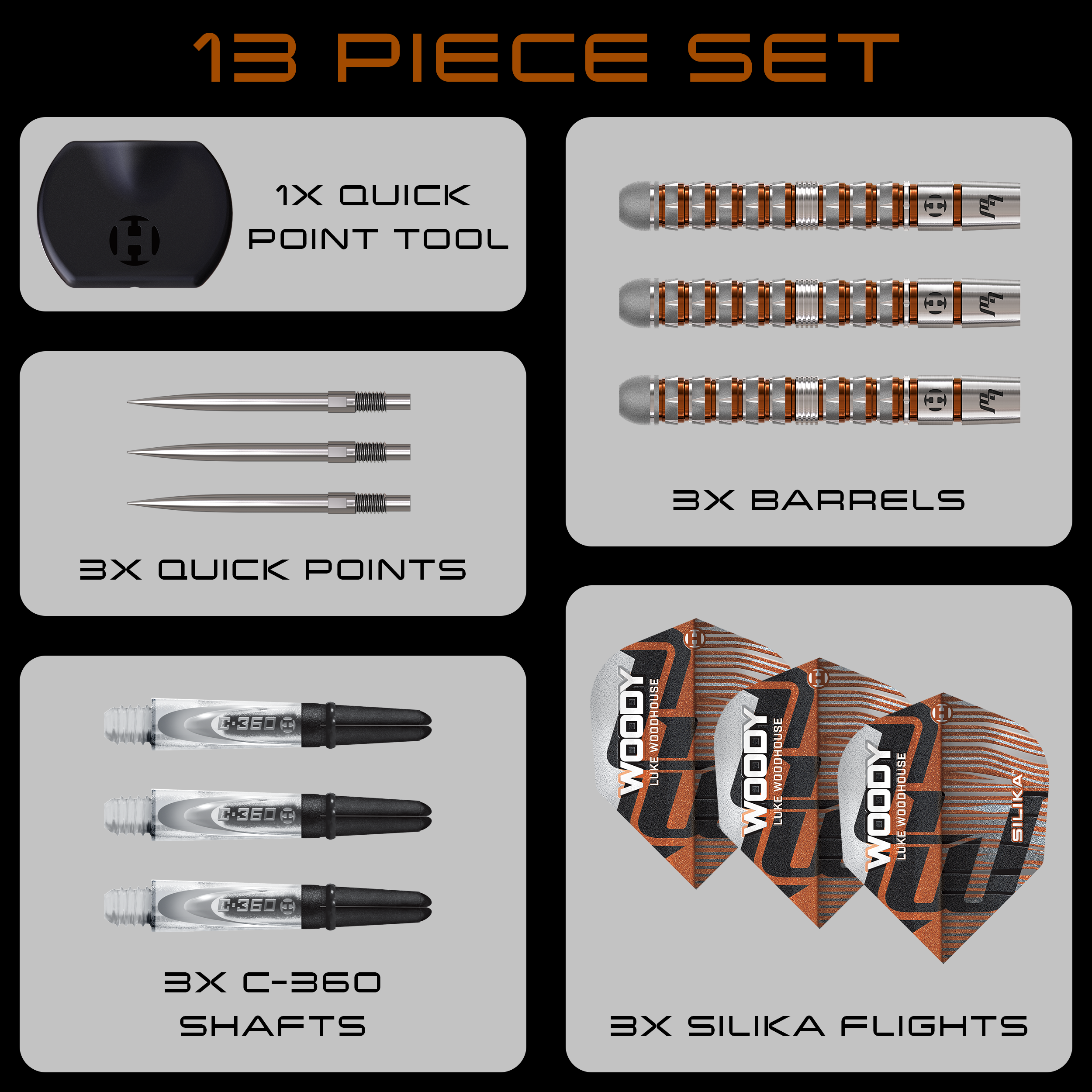 Harrows Luke Woodhouse 90% Series 3 Quick Point dartstikat